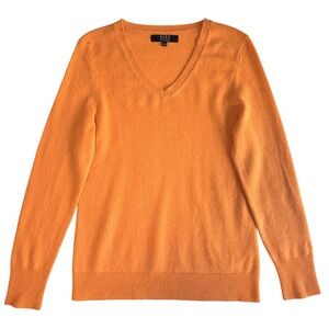 Alex Marie 100% Cashmere Sweater Womens L Orange V-Neck Top Classic Luxury Soft‎